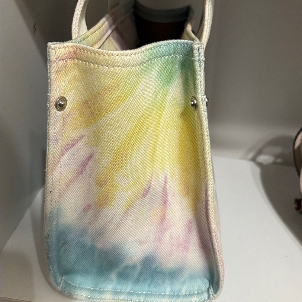 Cargo Tote Bag 26 With Rainbow Tie Dye Print Denim - Picture 2 of 6